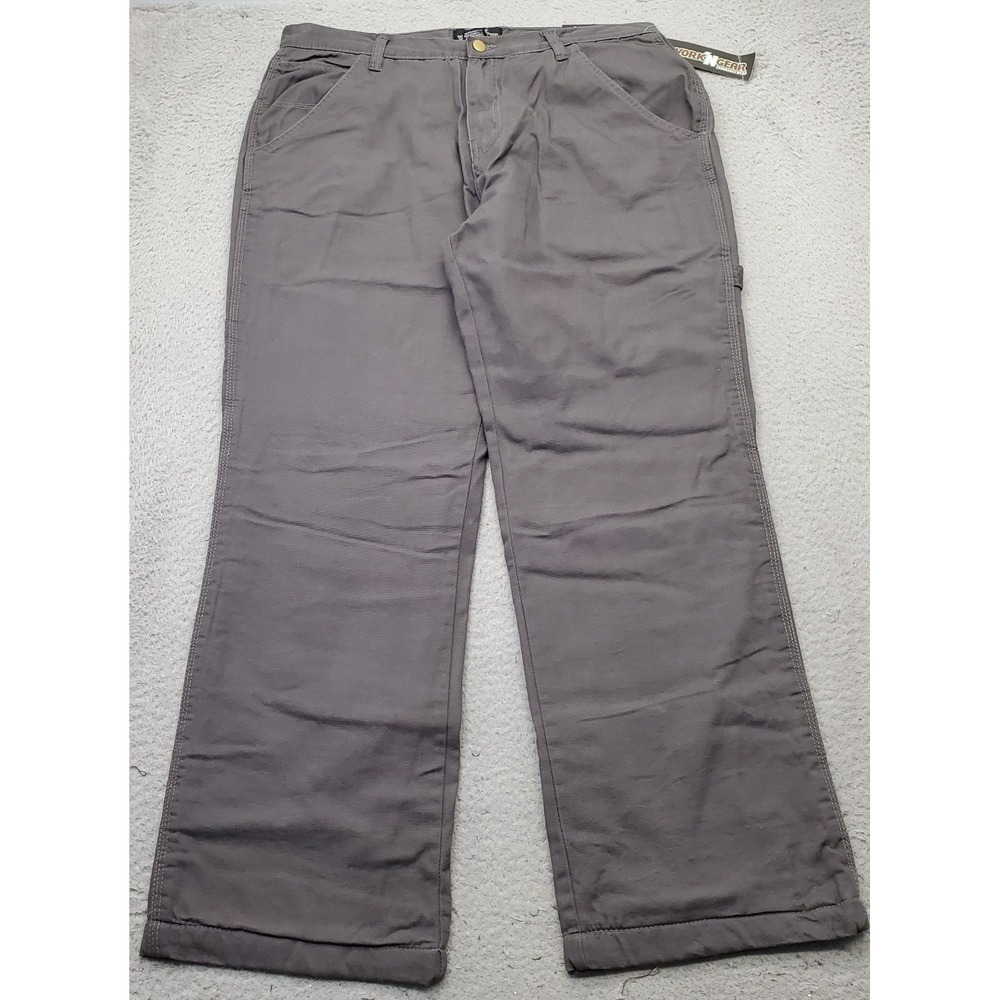 Work 'N Gear Pants Mens 38x32 Gray Fleece Lined Relaxed Hammer Loop Cargo Pocket